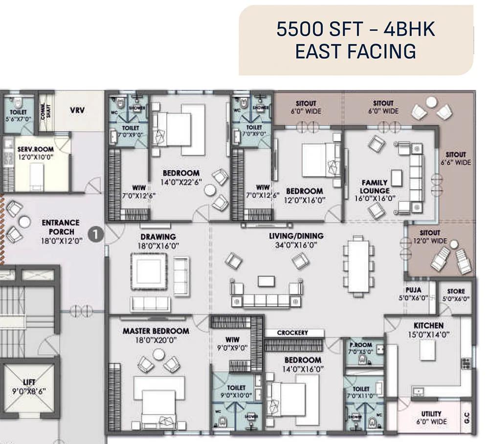 Vamsiram Newmark 4 BHK floor plan, about 5,500 sq ft