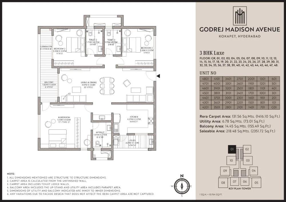 Godrej Madison Avenue 3 BHK floor plan, about 2,351 sq ft