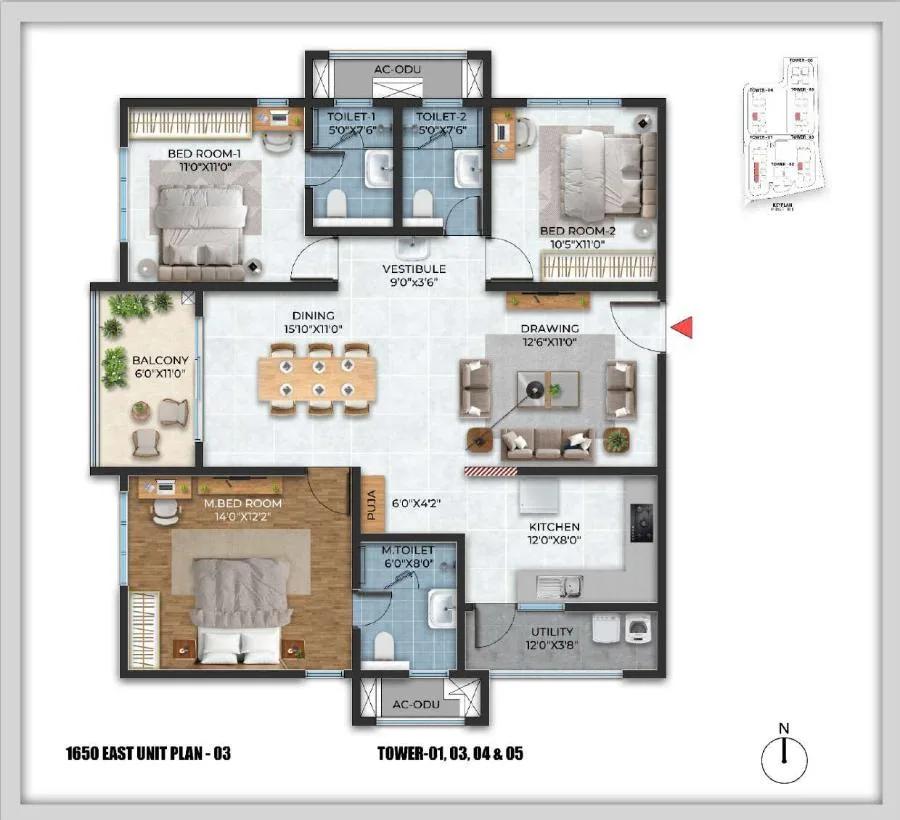 Cybercity Stone Ridge 3 BHK floor plan, about 1,650 sq ft