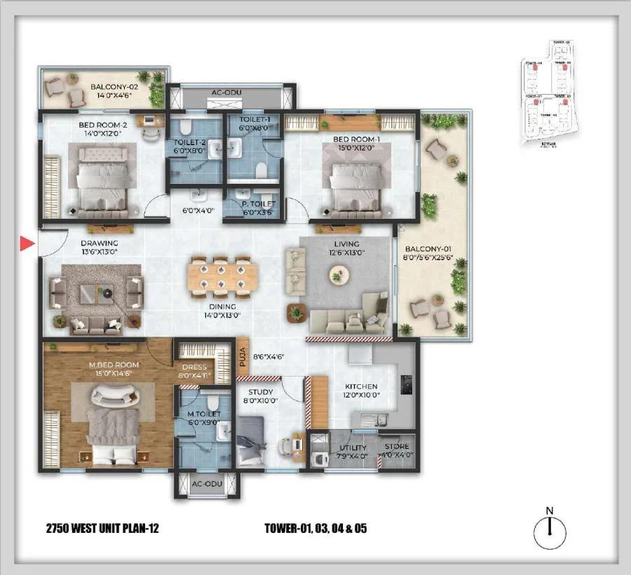 Cybercity Stone Ridge 3 BHK floor plan, about 2,750 sq ft