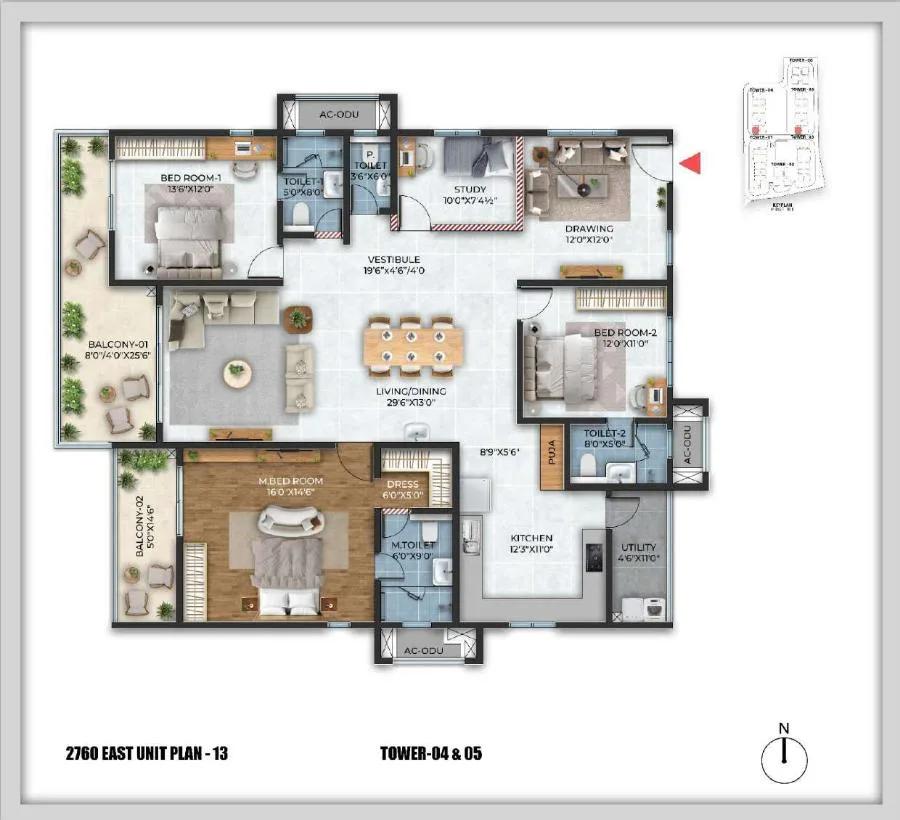 Cybercity Stone Ridge 3 BHK floor plan, about 2,760 sq ft
