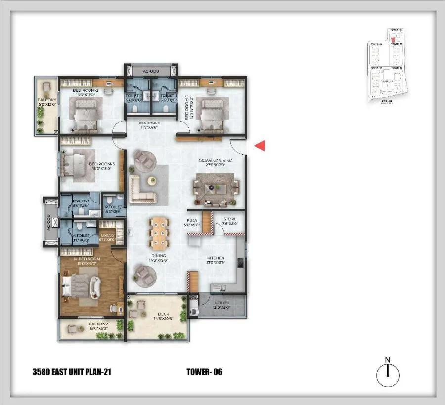 Cybercity Stone Ridge 4 BHK floor plan, about 3,580 sq ft