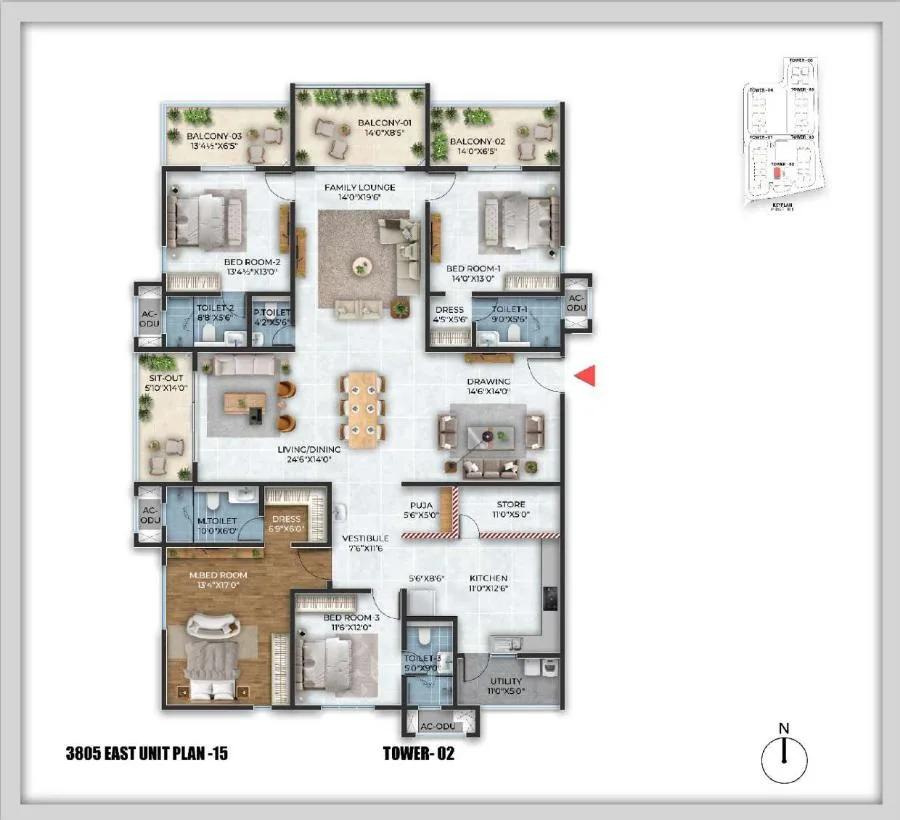 Cybercity Stone Ridge 4 BHK floor plan, about 3,805 sq ft