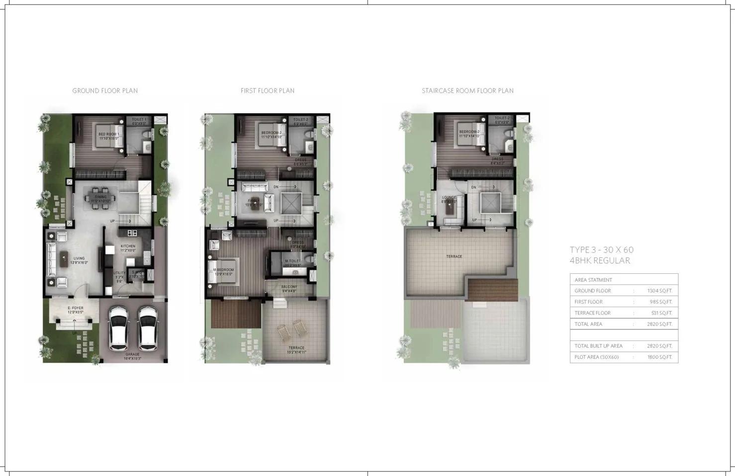 Hiranandani Villas 4 BHK floor plan, about 2,820 sq ft
