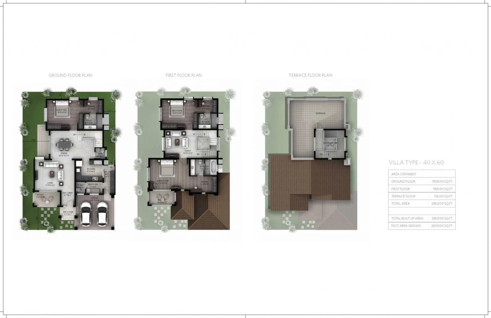 Hiranandani Villas 3 BHK floor plan, about 2,850 sq ft