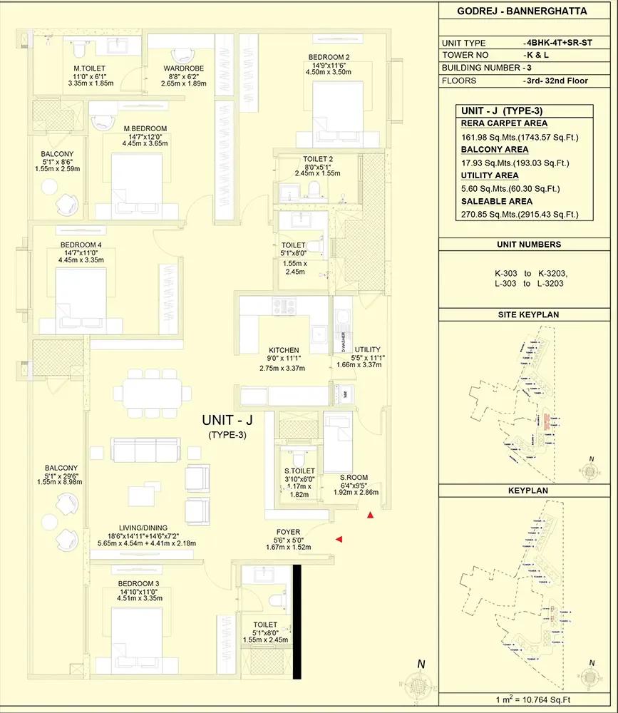 Godrej Vanantara 4 BHK floor plan, about 2,915 sq ft