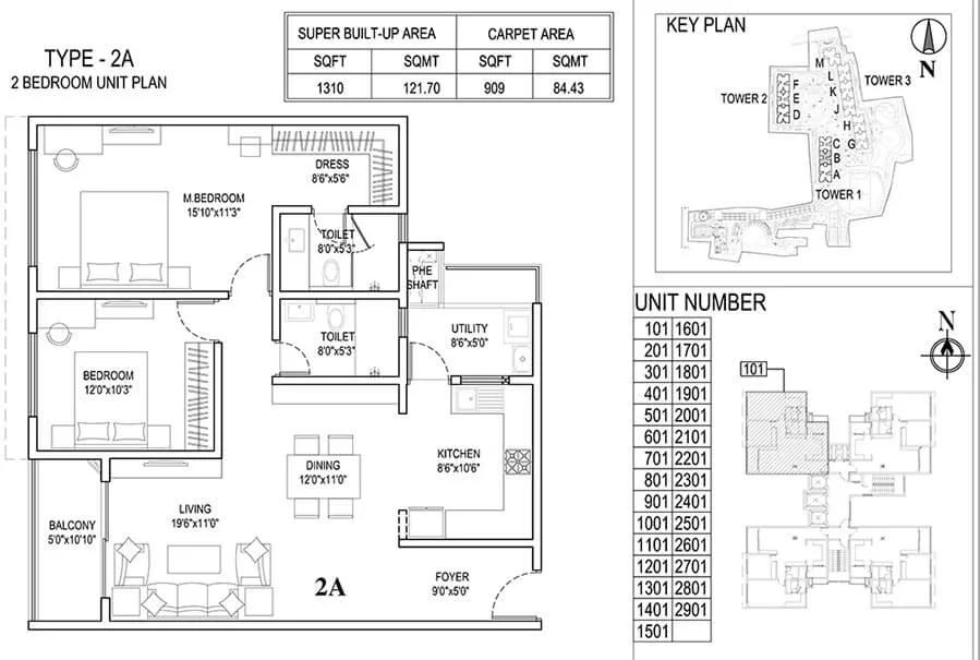 Adarsh Park Heights 2 BHK floor plan, about 1,310 sq ft