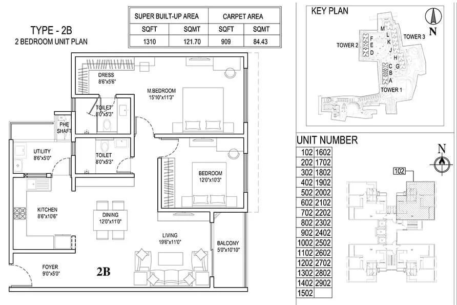 Adarsh Park Heights 2 BHK floor plan, about 1,310 sq ft