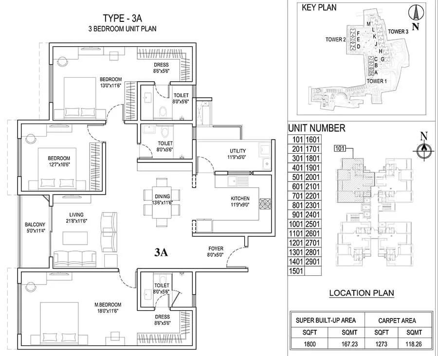 Adarsh Park Heights 3 BHK floor plan, about 1,800 sq ft