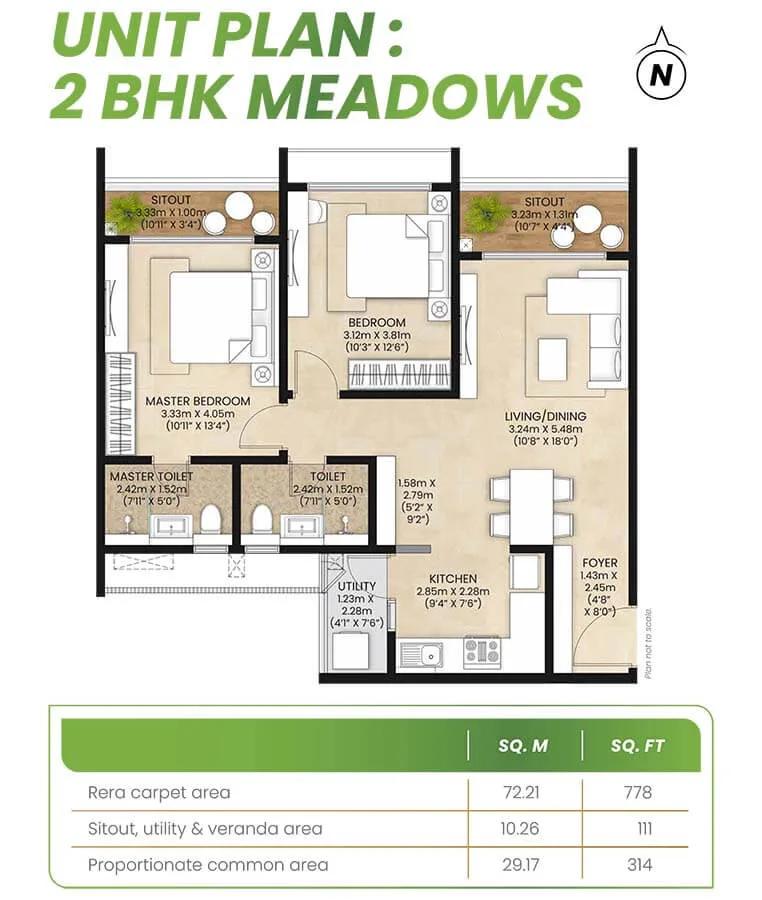 Mahindra Eden 2 BHK floor plan, about 1,203 sq ft