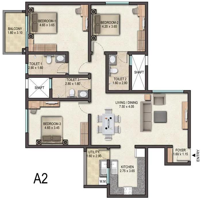 Sobha Avenue 3 BHK floor plan