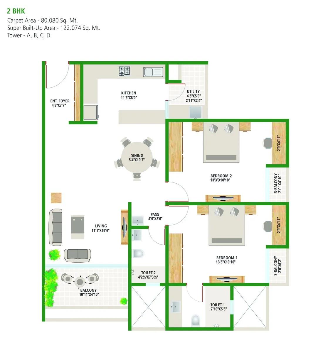 Alembic Urban Forest 2 BHK floor plan