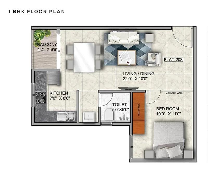 Mana Capitol 1 BHK floor plan