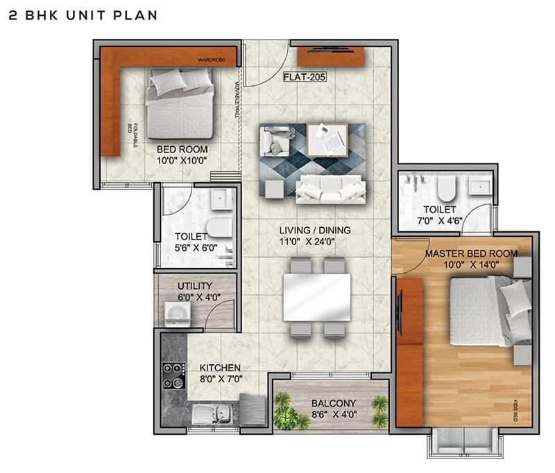 Mana Capitol 2 BHK floor plan