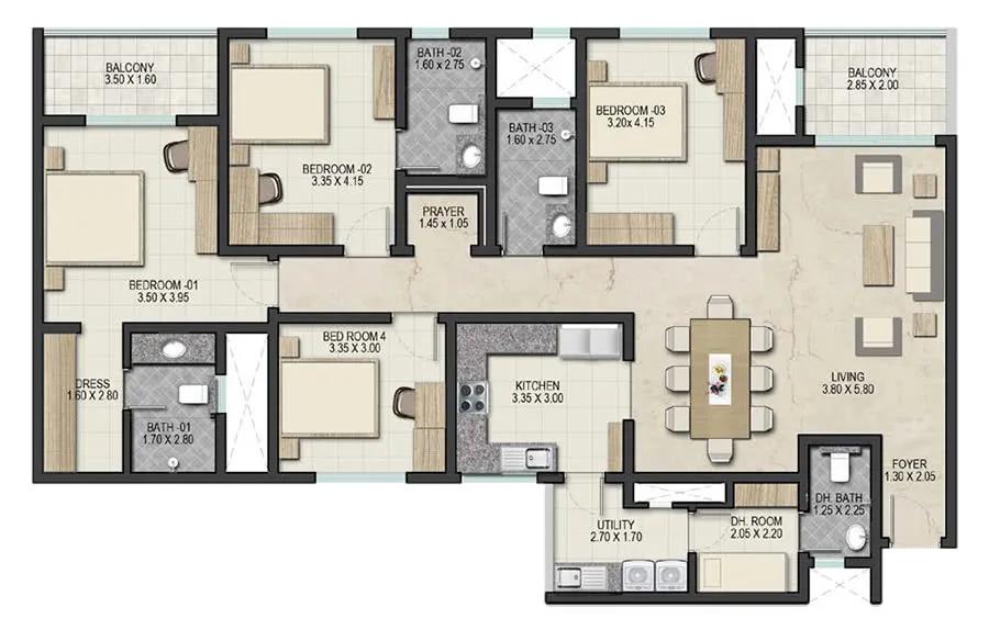 Sobha Royal Pavilion 4 BHK floor plan
