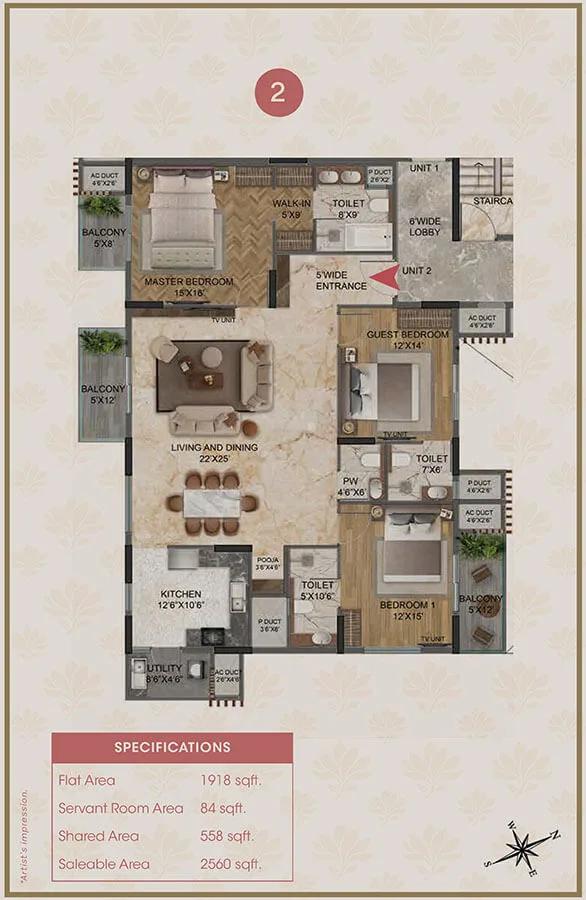 Magnolia Delight Apartments 3 BHK floor plan, about 2,560 sq ft