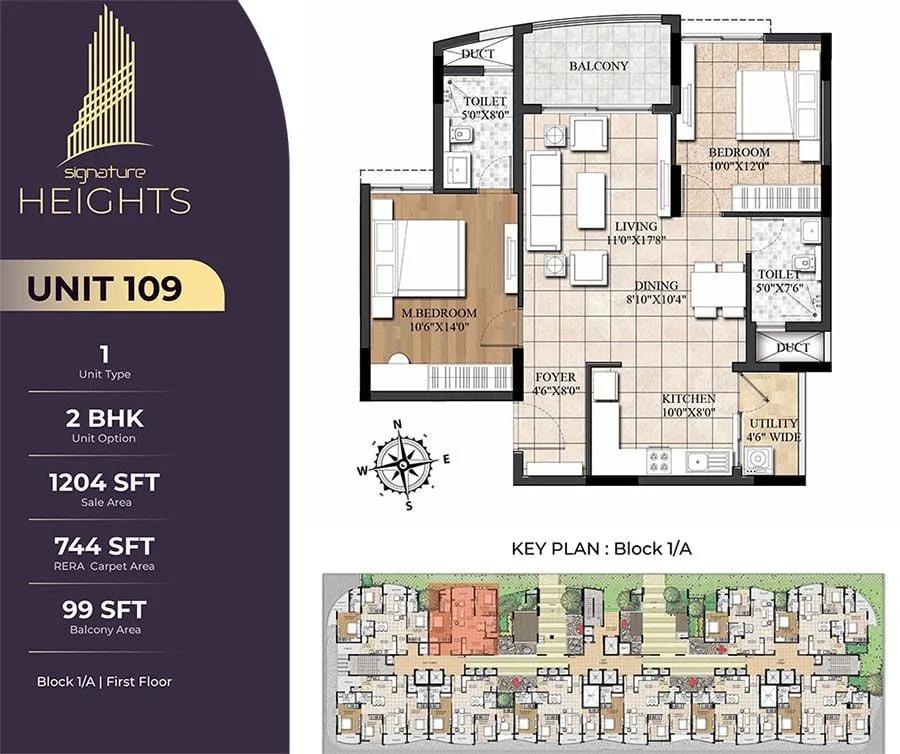 Signature Heights 2 BHK floor plan, about 1,204 sq ft