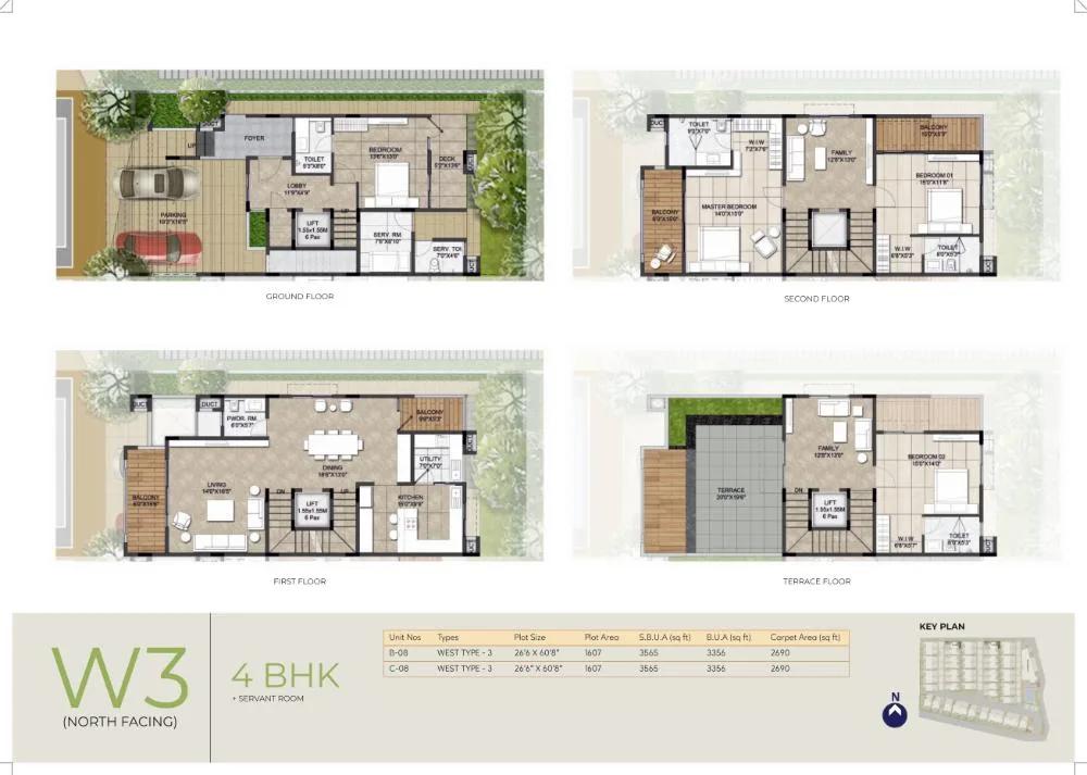 NCC Urban Retreat Villas 4 BHK floor plan, about 3,356 sq ft