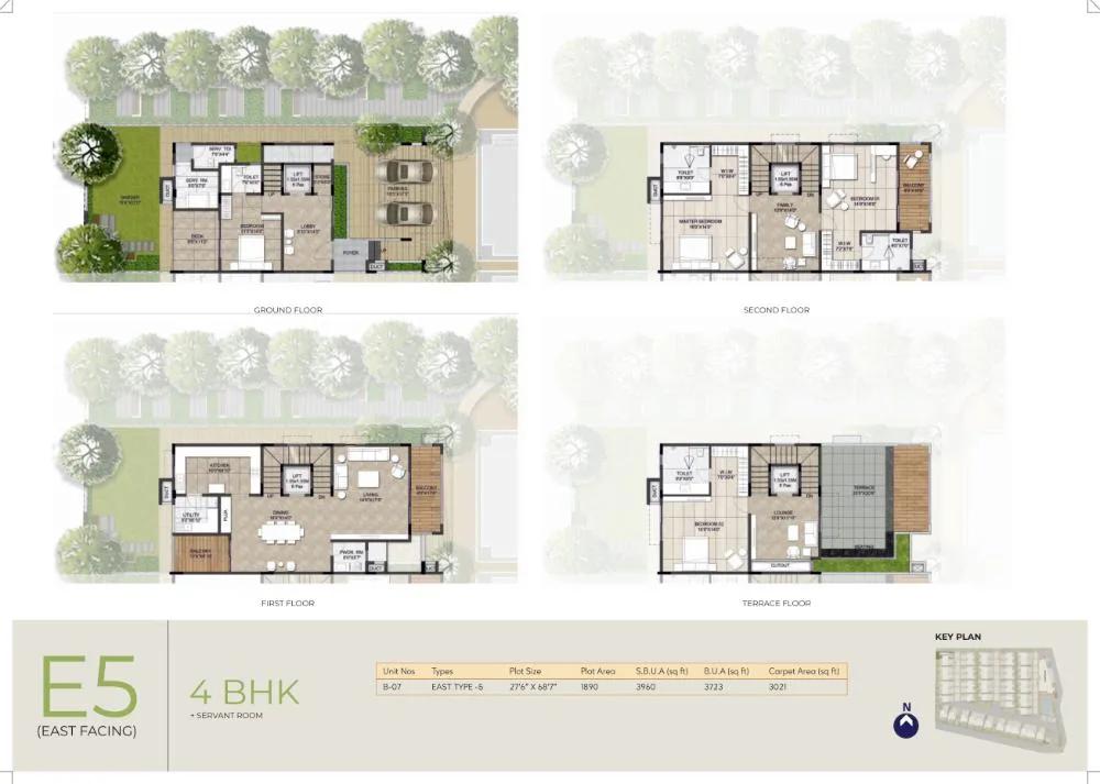 NCC Urban Retreat Villas 4 BHK floor plan, about 3,723 sq ft
