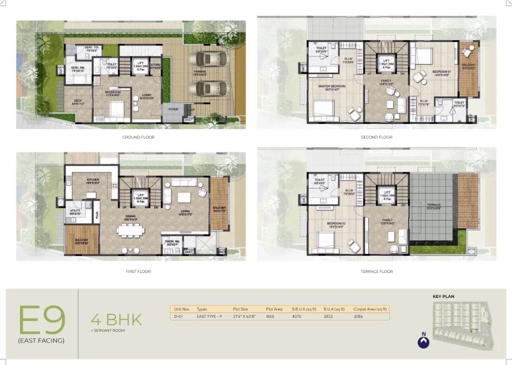 NCC Urban Retreat Villas 4 BHK floor plan, about 3,833 sq ft