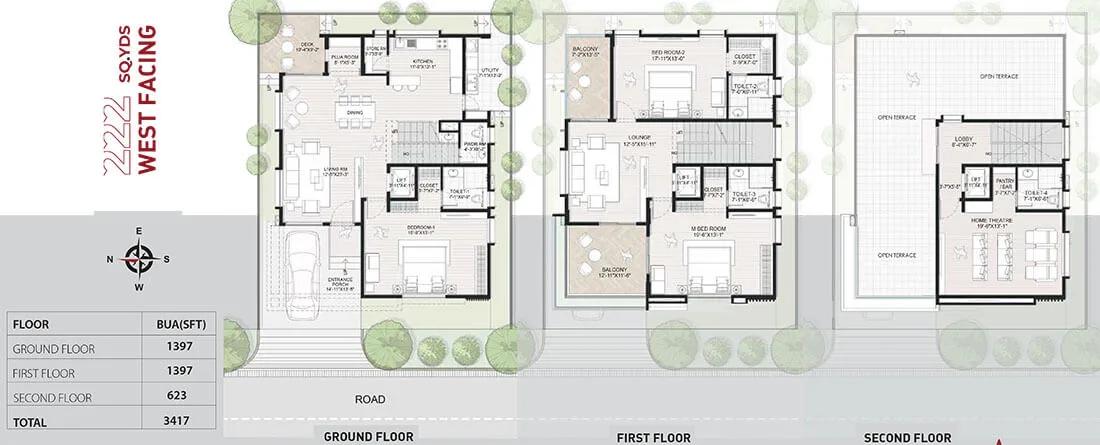 Maytri Ambhuja Villas 3 BHK floor plan, about 3,417 sq ft