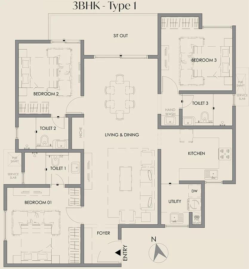 Courtyard by Vedant Suraksha 3 BHK floor plan