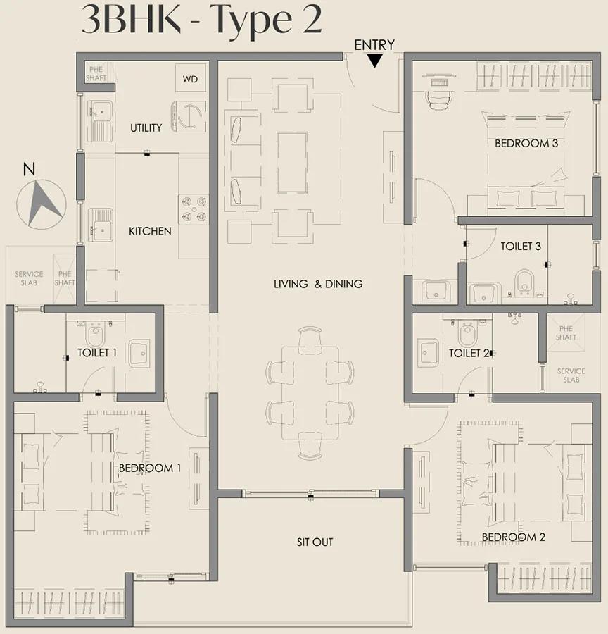 Courtyard by Vedant Suraksha 3 BHK floor plan