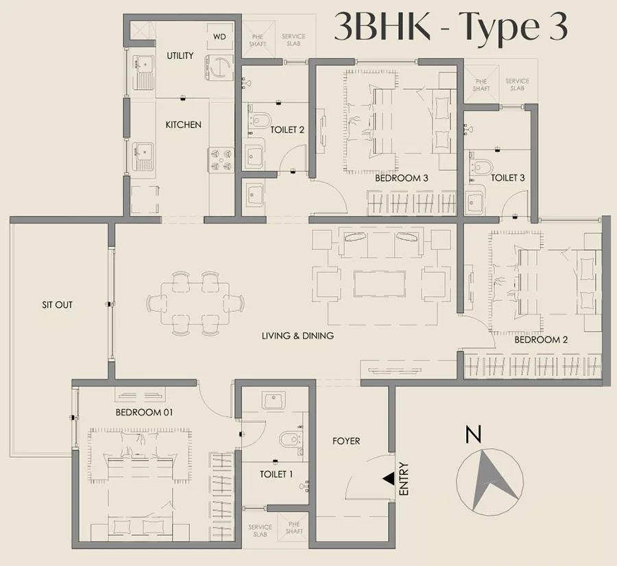 Courtyard by Vedant Suraksha 3 BHK floor plan