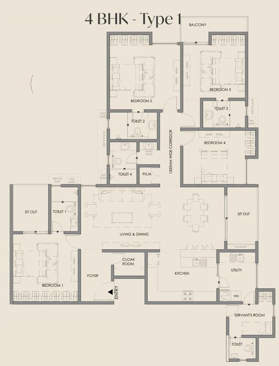 Courtyard by Vedant Suraksha 4 BHK floor plan