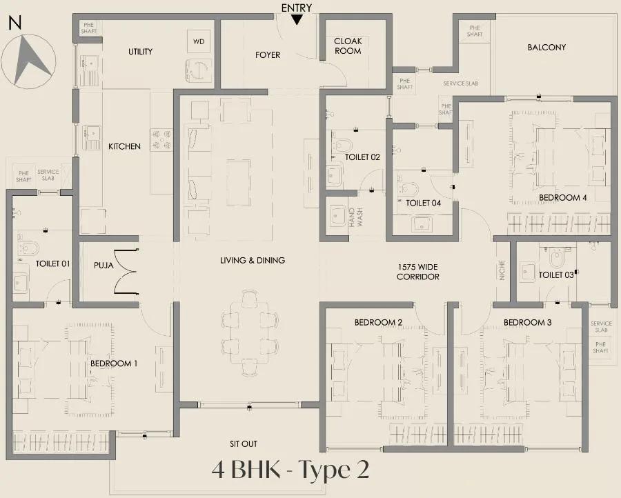 Courtyard by Vedant Suraksha 4 BHK floor plan