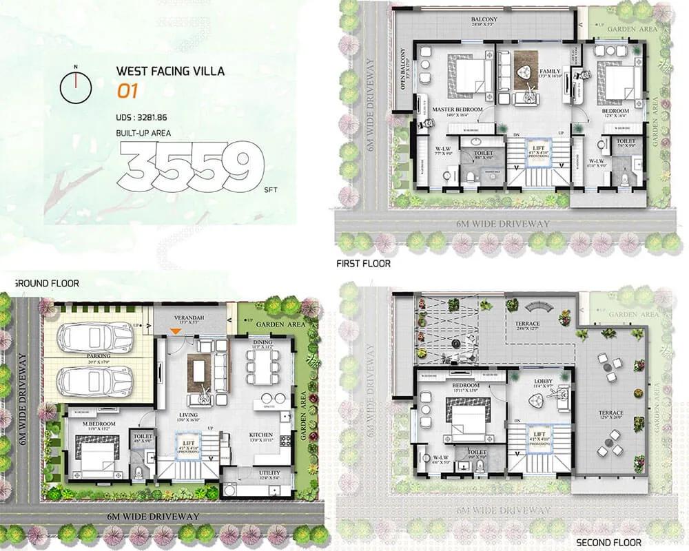 Allure Avani Villas 4 BHK floor plan, about 3,559 sq ft