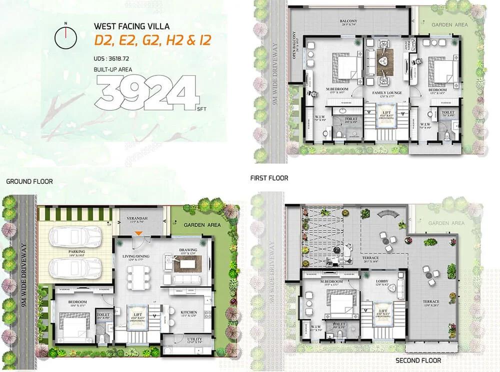 Allure Avani Villas 4 BHK floor plan, about 3,924 sq ft