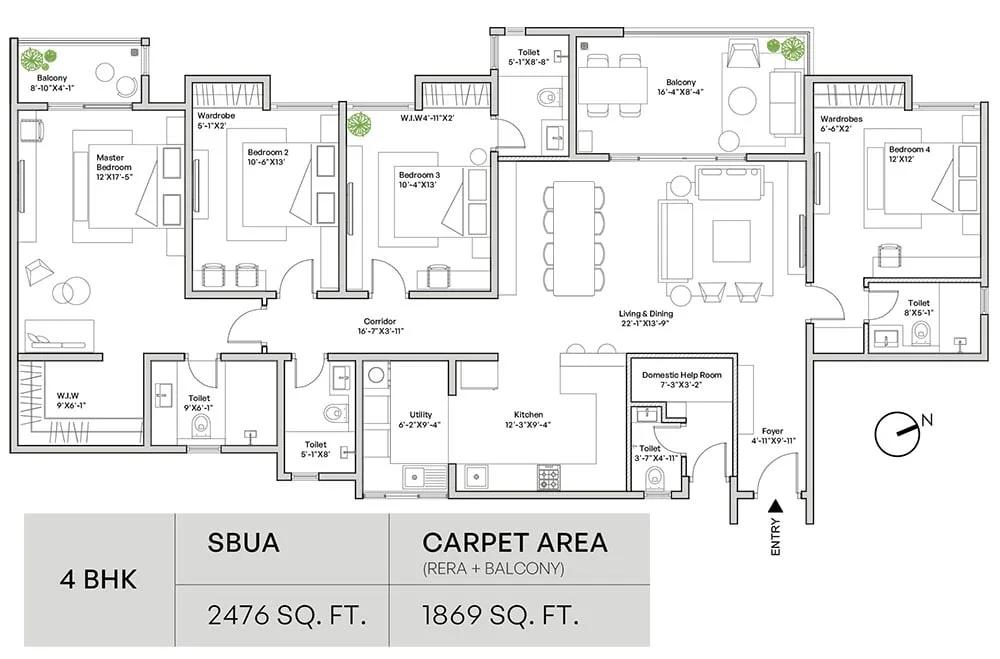 Assetz Mizumi Reserve 4 BHK floor plan, about 2,476 sq ft