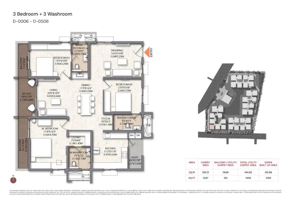 Brigade Manor 3 BHK floor plan, about 2,291 sq ft