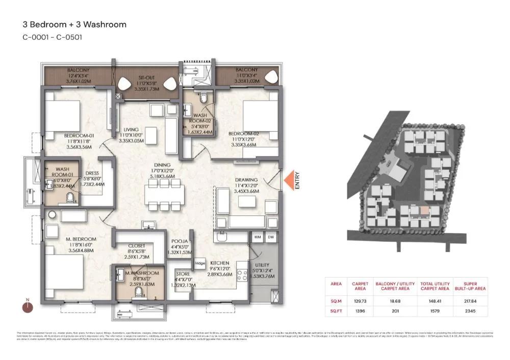 Brigade Manor 3 BHK floor plan, about 2,345 sq ft