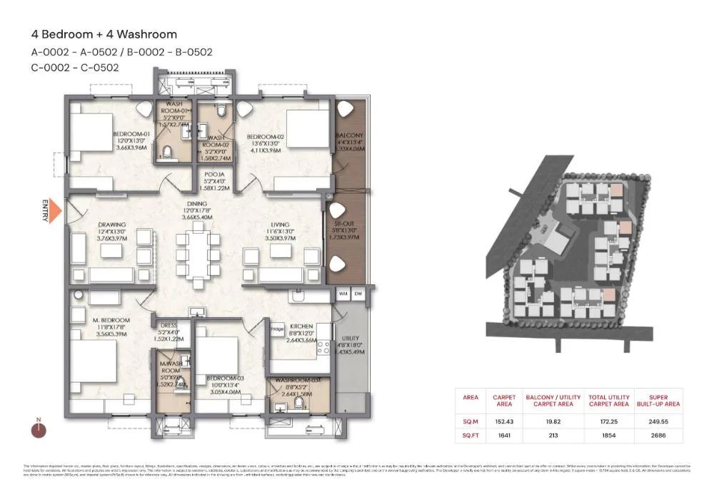Brigade Manor 4 BHK floor plan, about 2,686 sq ft