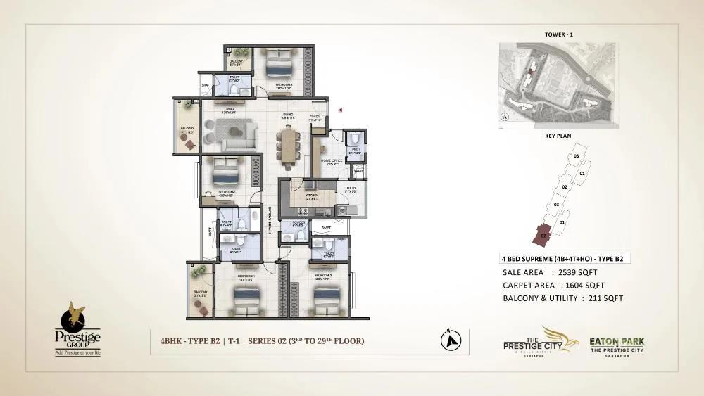 Prestige City Eaton Park 4 BHK floor plan, about 2,539 sq ft