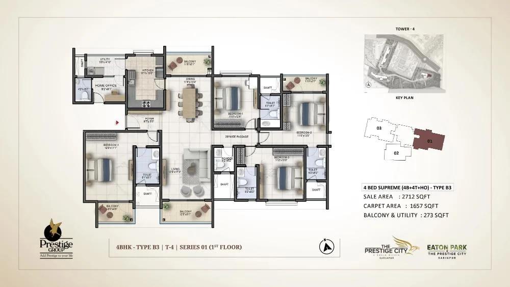 Prestige City Eaton Park 4 BHK floor plan, about 2,712 sq ft