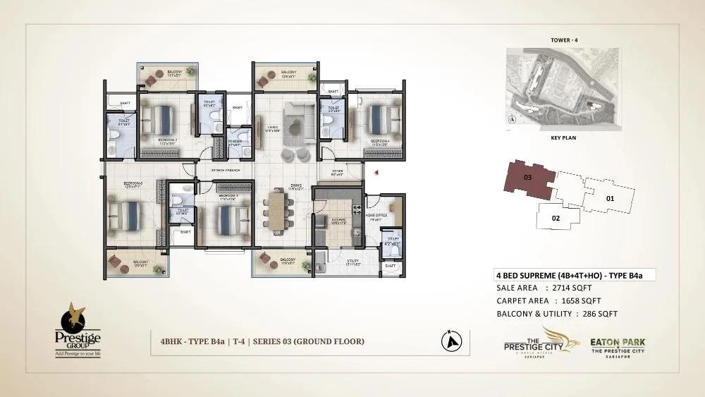Prestige City Eaton Park 4 BHK floor plan, about 2,714 sq ft