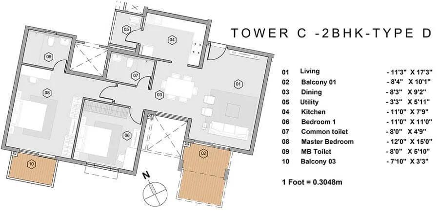 Purva Park Hill 2 BHK floor plan