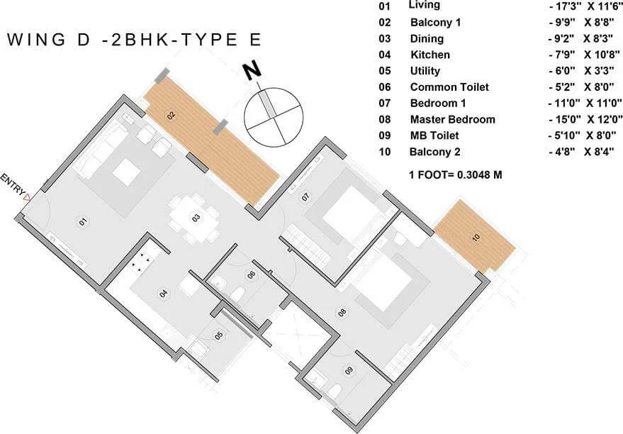 Purva Park Hill 2 BHK floor plan