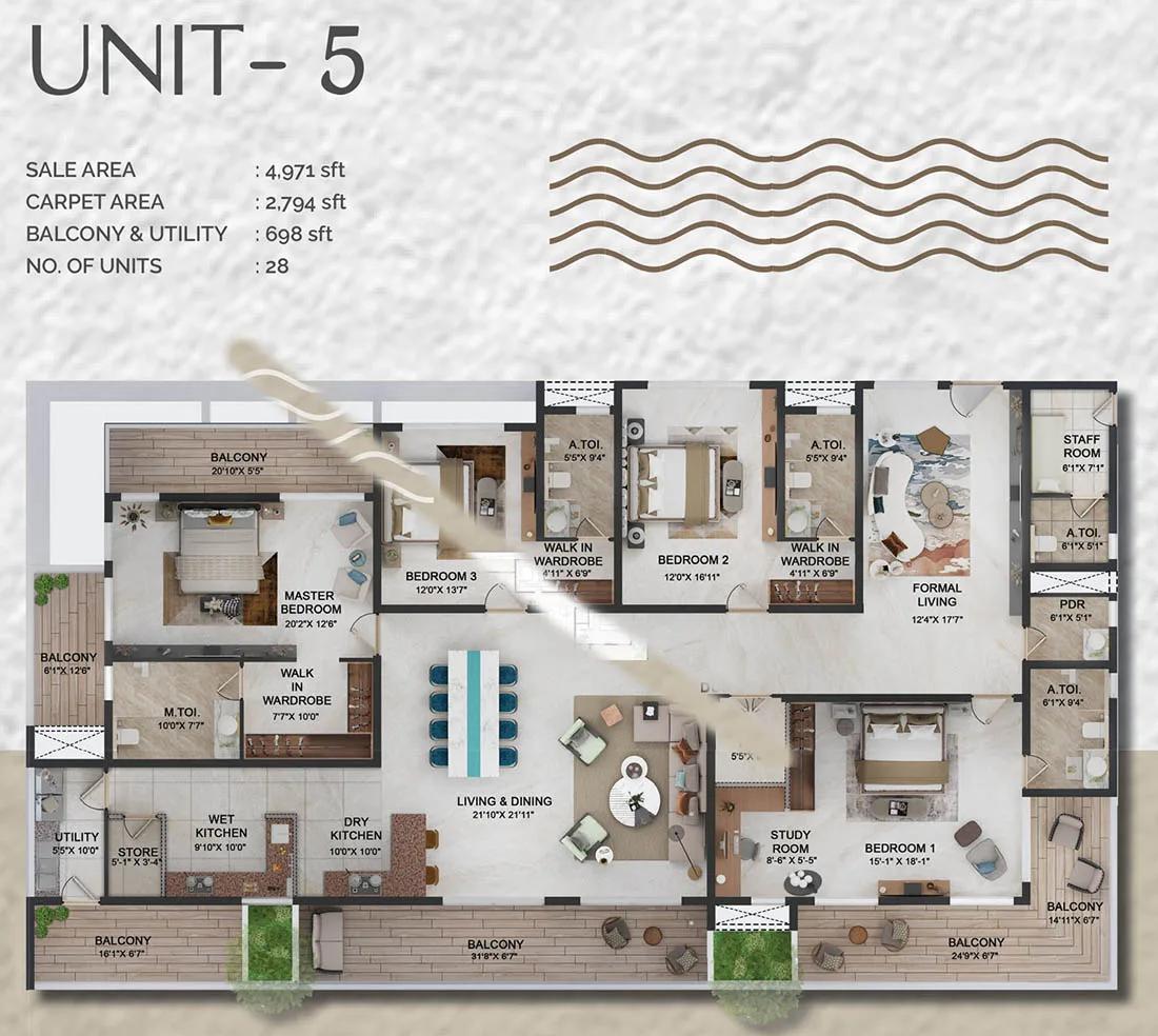 Prestige Vaishnaoi Rainbow Waters floor plan, about 5,449 sq ft
