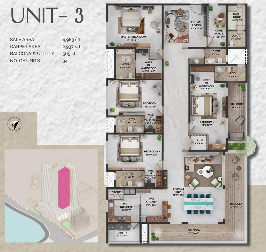 Prestige Vaishnaoi Rainbow Waters floor plan, about 5,449 sq ft