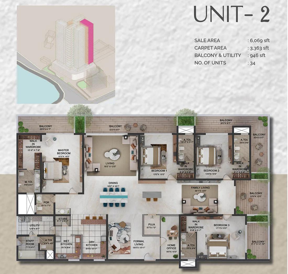 Prestige Vaishnaoi Rainbow Waters floor plan, about 5,449 sq ft