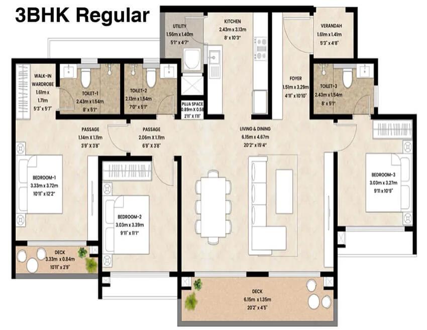 Mahindra Blossom 3 BHK floor plan