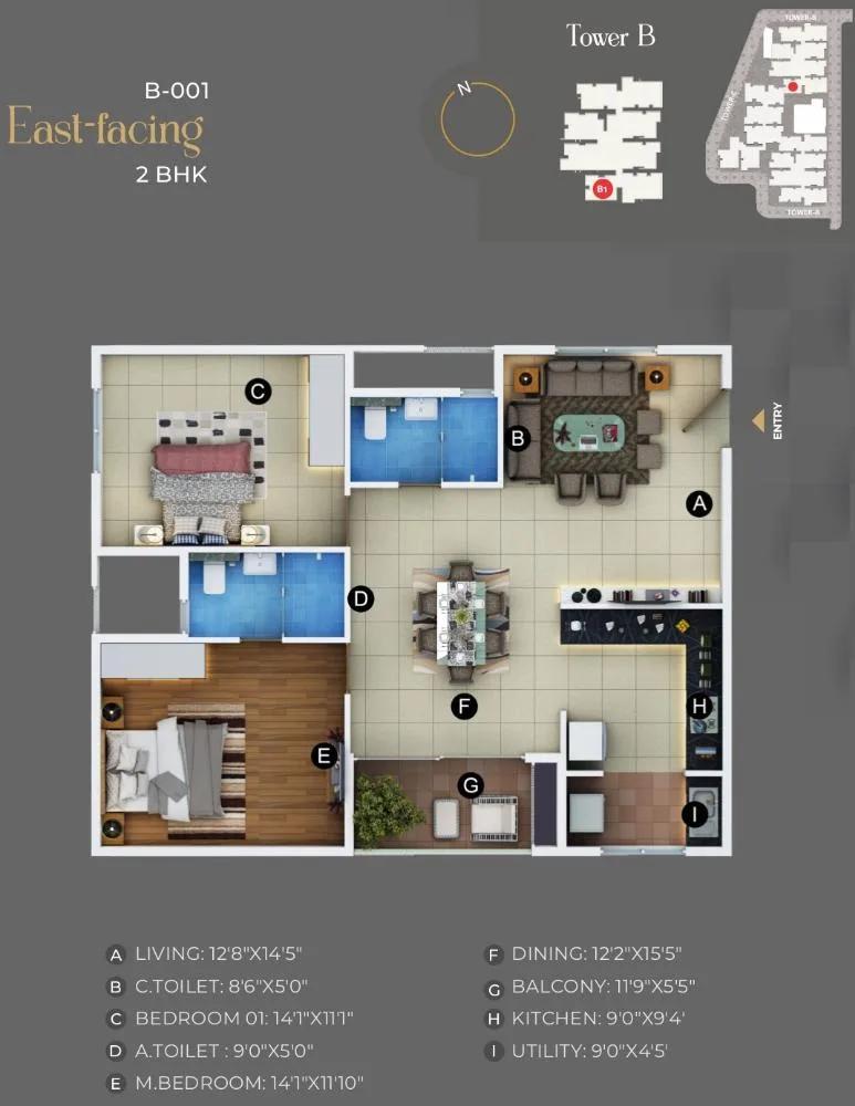 Trendsquares Akino 2 BHK floor plan