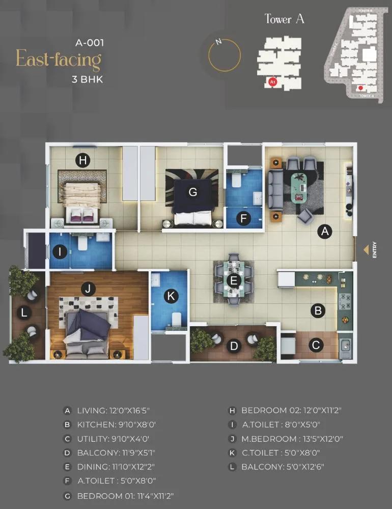 Trendsquares Akino 3 BHK floor plan