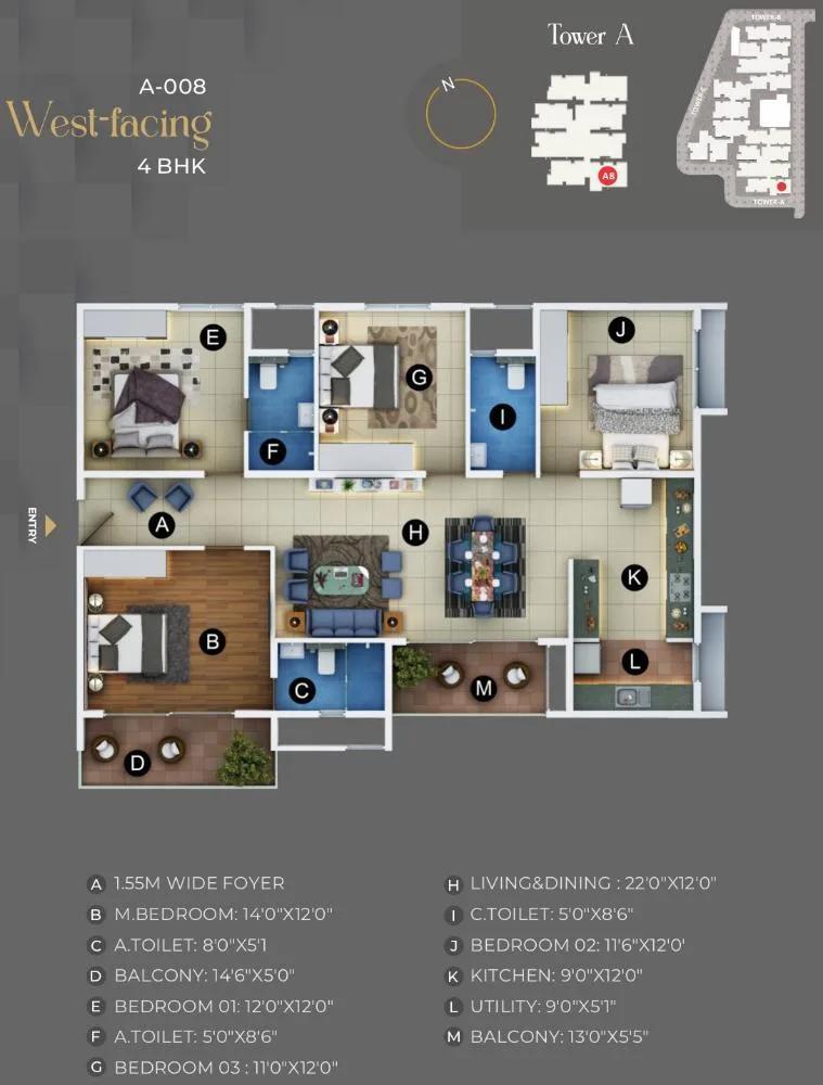 Trendsquares Akino 4 BHK floor plan