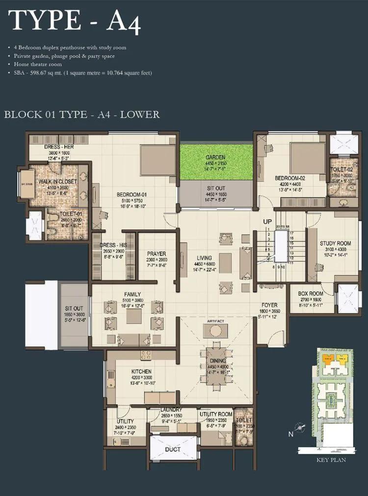 Sobha Morzaria Grandeur 4 BHK floor plan