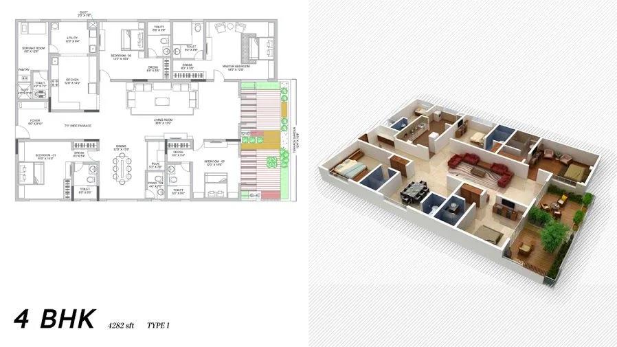 Vaishnavi Terraces 4 BHK floor plan, about 4,282 sq ft